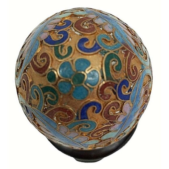 Vintage Chinese Egg Cloisonné Enamel on Brass on Stand 3" - Picture 5 of 7